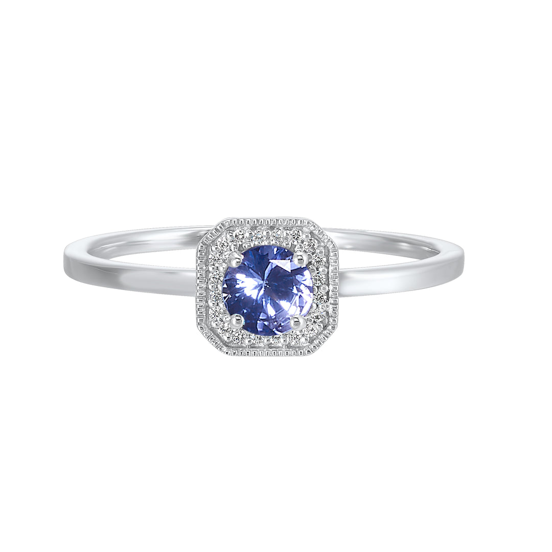 10Kt White Gold Diamond 1/12Ctw & Syn Alexandrite 1/3Ctw Ring