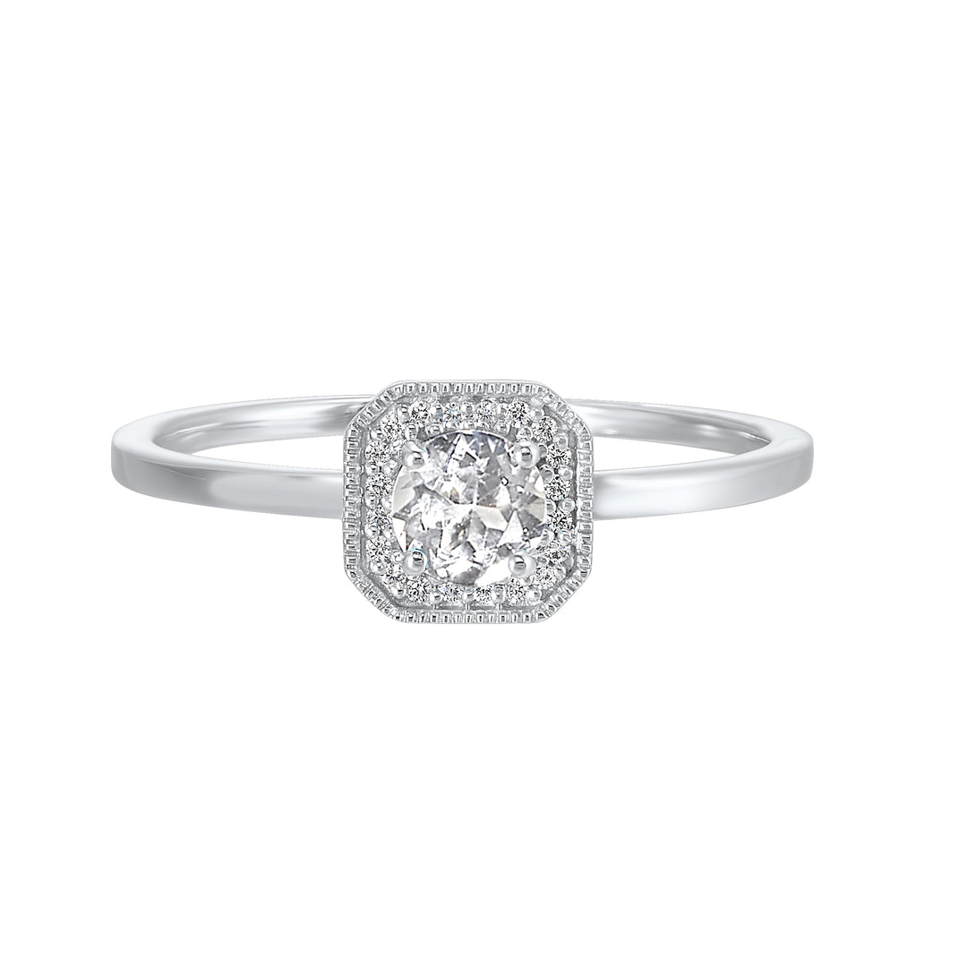 10Kt White Gold Diamond 1/12Ctw & White Topaz 5/8Ctw Ring