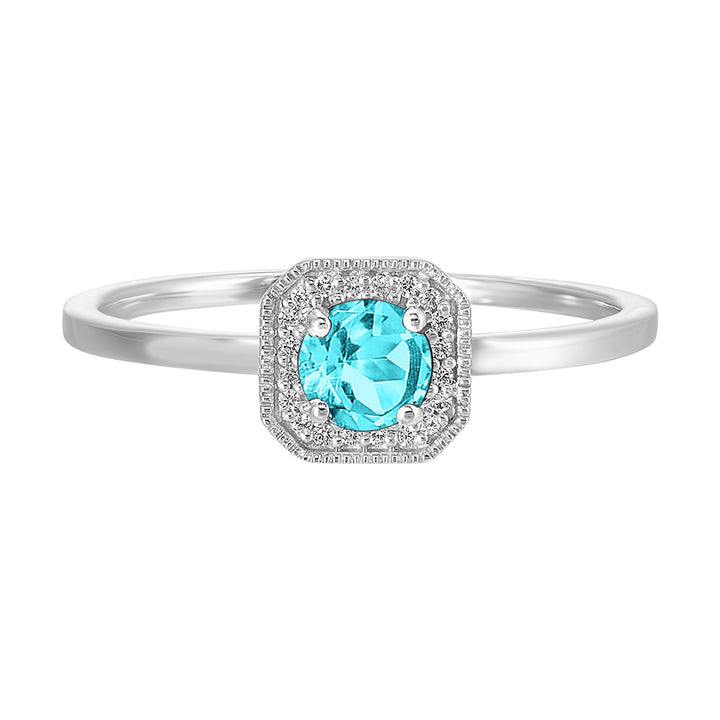 10Kt White Gold Diamond 1/12Ctw & Aquamarine 3/8Ctw Ring
