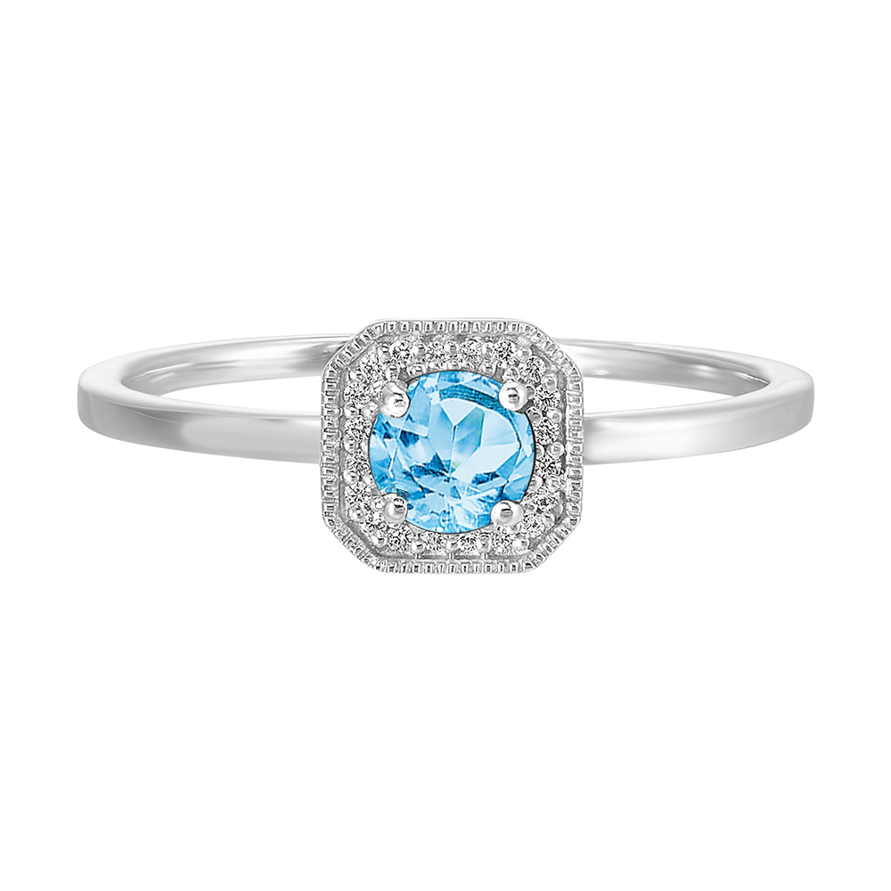10Kt White Gold Diamond 1/12Ctw & Blue Topaz 1/2Ctw Ring