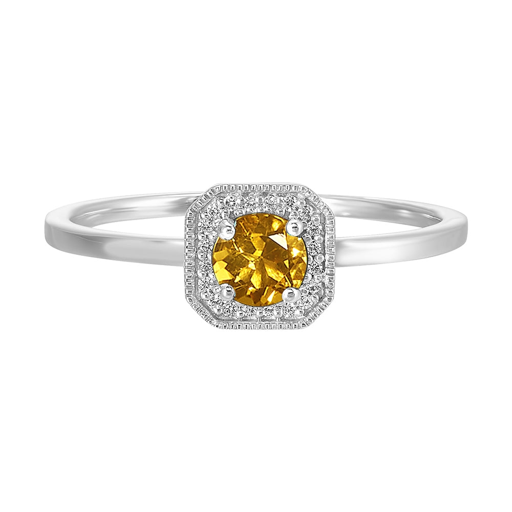 10Kt White Gold Diamond 1/12Ctw & Citrine 1/2Ctw Ring