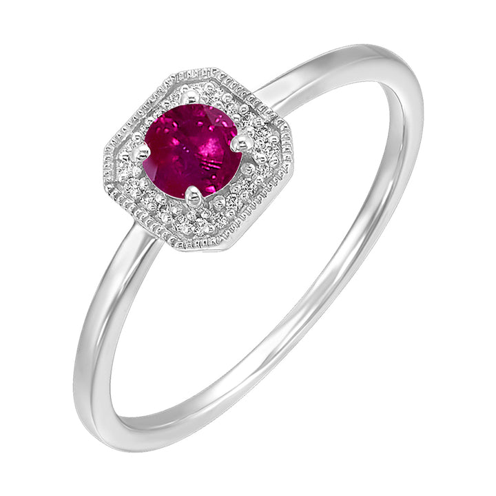 10Kt White Gold Diamond 1/12Ctw & Created Ruby 3/4Ctw Ring