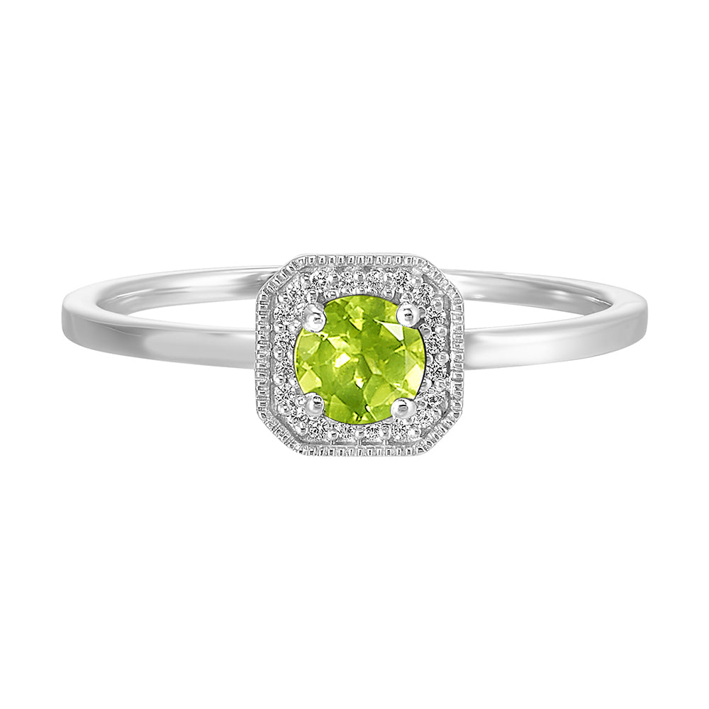 10Kt White Gold Diamond 1/12Ctw & Peridot 1/2Ctw Ring