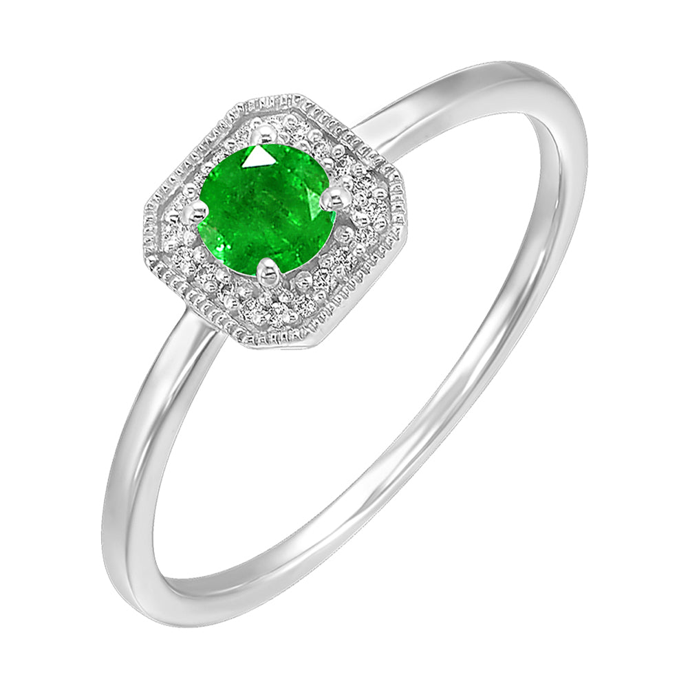 10Kt White Gold Diamond 1/12Ctw & Emerald 3/8Ctw Ring