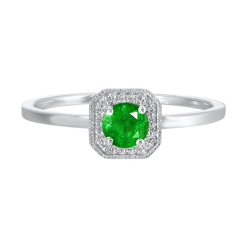 10Kt White Gold Diamond 1/12Ctw & Emerald 3/8Ctw Ring
