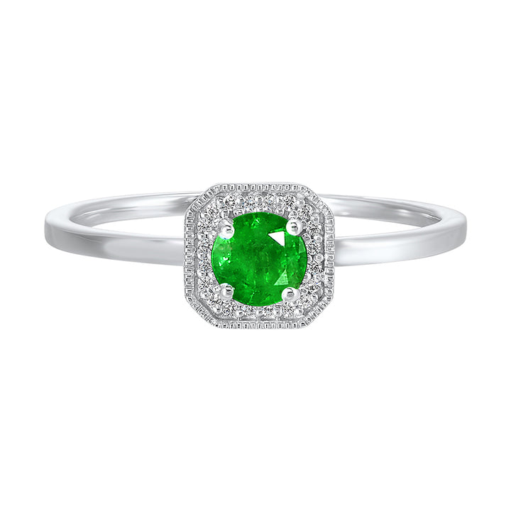 10Kt White Gold Diamond 1/12Ctw & Emerald 3/8Ctw Ring