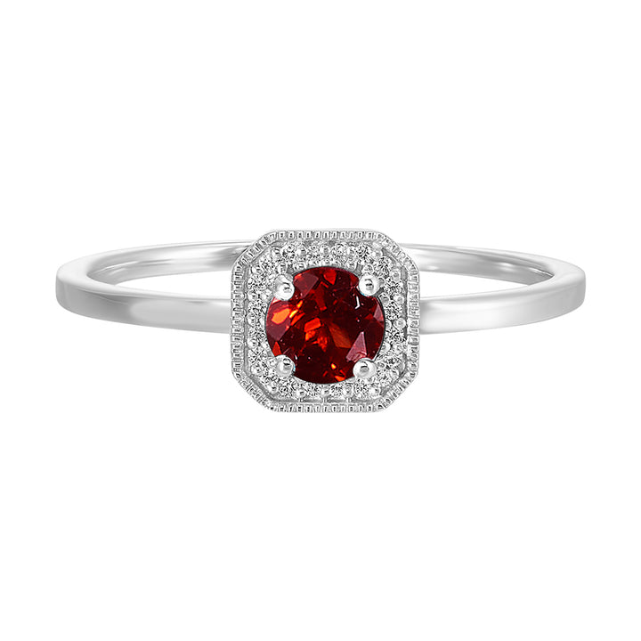10Kt White Gold Diamond 1/12Ctw & Garnet 5/8Ctw Ring