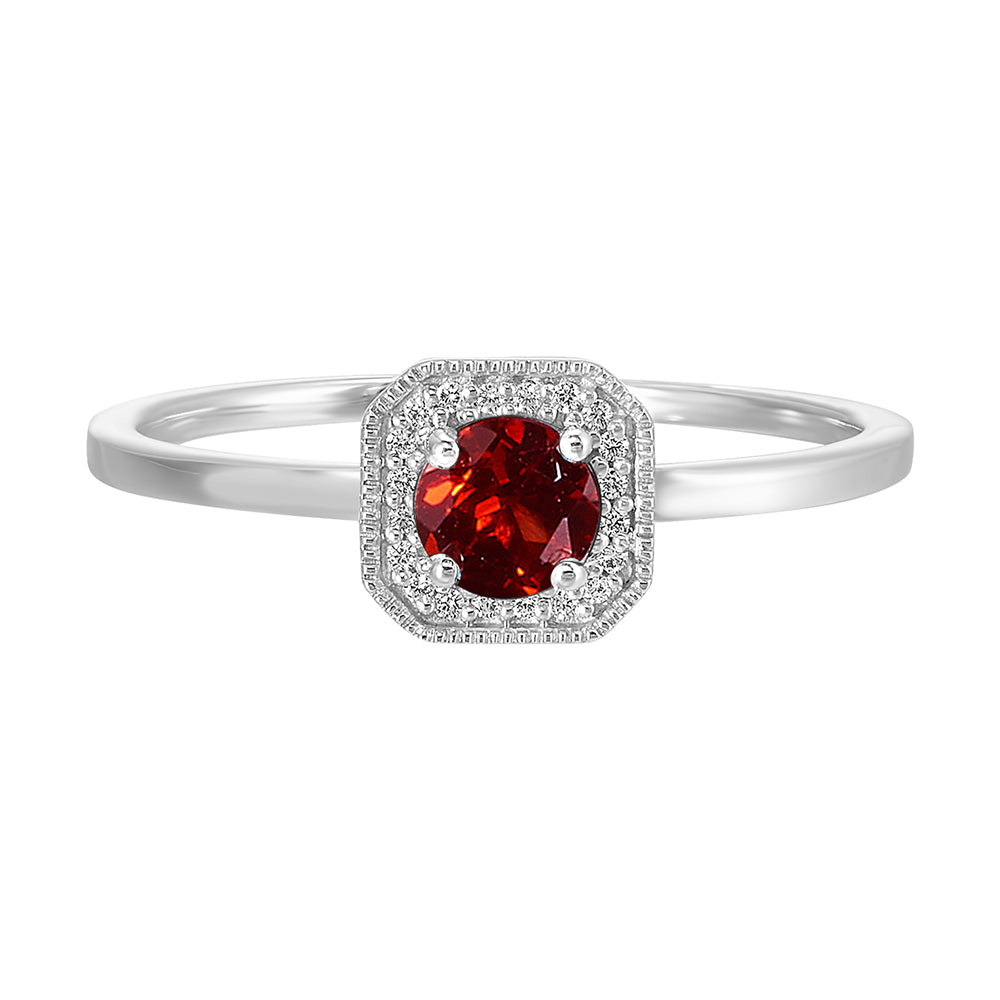 10Kt White Gold Diamond 1/12Ctw & Garnet 5/8Ctw Ring