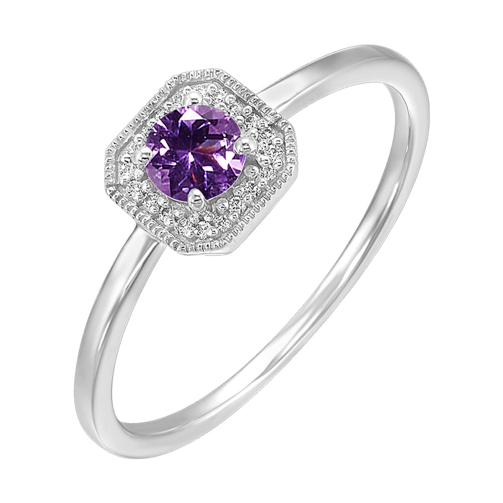 10Kt White Gold Diamond 1/12Ctw & Amethyst 3/8Ctw Ring