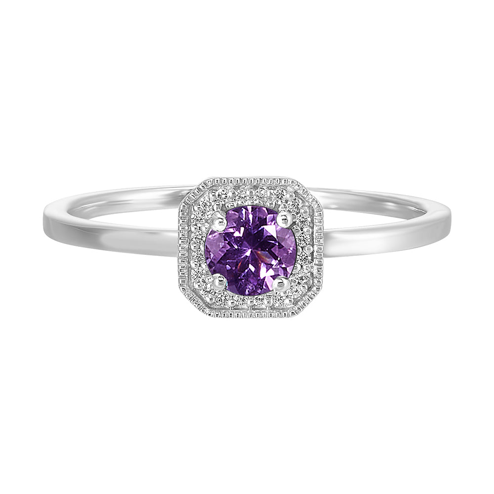 10Kt White Gold Diamond 1/12Ctw & Amethyst 3/8Ctw Ring