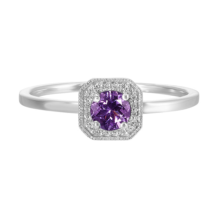 10Kt White Gold Diamond 1/12Ctw & Amethyst 3/8Ctw Ring