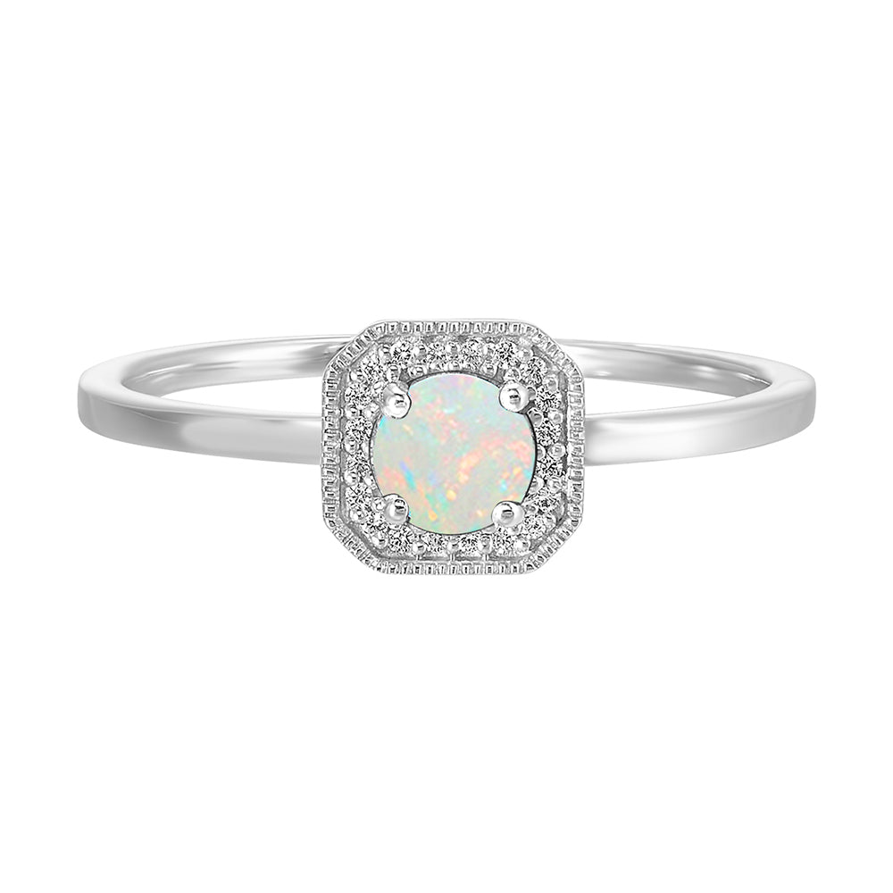 10Kt White Gold Diamond 1/12Ctw & Opal 1/3Ctw Ring
