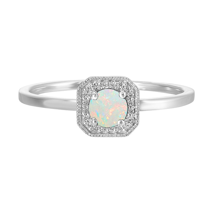 10Kt White Gold Diamond 1/12Ctw & Opal 1/3Ctw Ring
