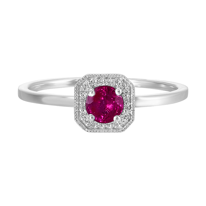 10Kt White Gold Diamond 1/12Ctw & Ruby 5/8Ctw Ring