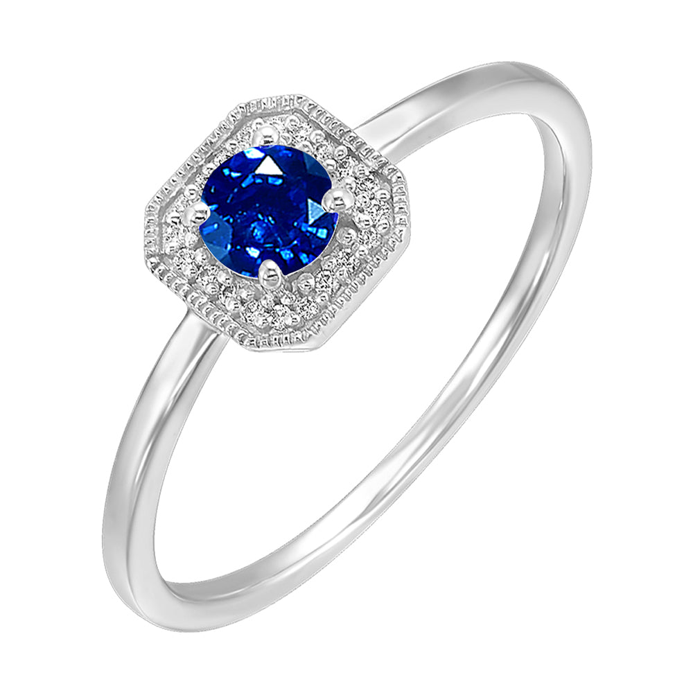 10Kt White Gold Diamond 1/12Ctw & Sapphire 5/8Ctw Ring