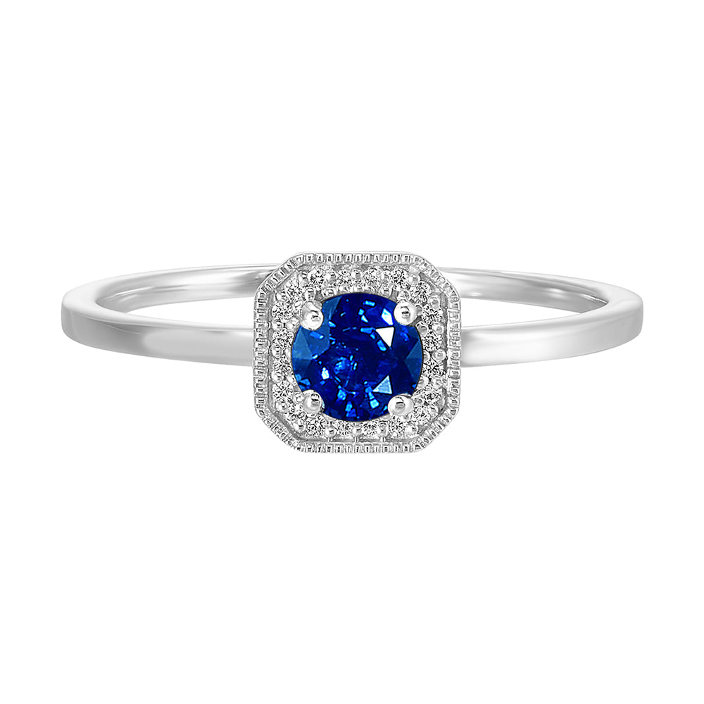 10Kt White Gold Diamond 1/12Ctw & Sapphire 5/8Ctw Ring