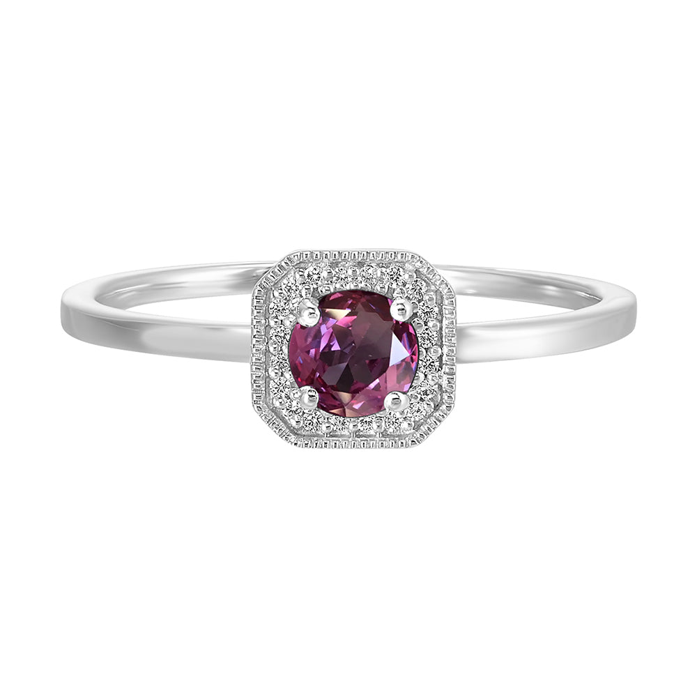 10Kt White Gold Diamond 1/12Ctw & Syn Alexandrite 1/3Ctw Ring
