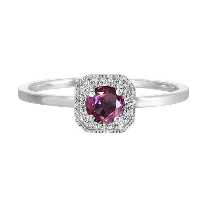 10Kt White Gold Diamond 1/12Ctw & Syn Alexandrite 1/3Ctw Ring