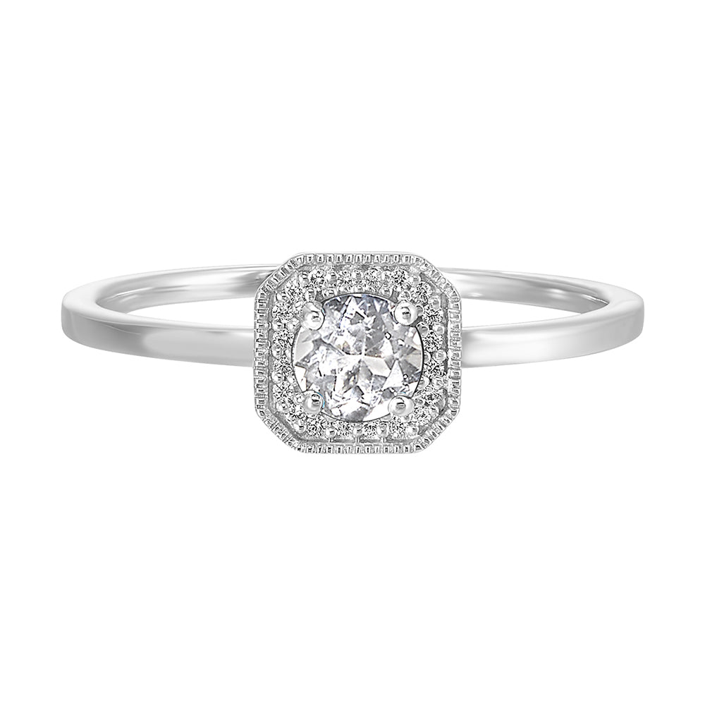 10Kt White Gold Diamond 1/12Ctw & White Topaz 5/8Ctw Ring
