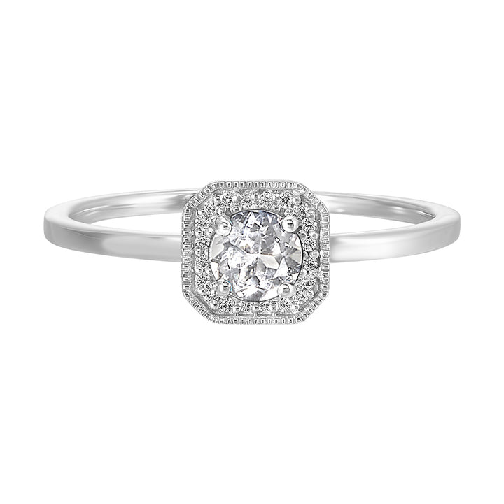 10Kt White Gold Diamond 1/12Ctw & White Topaz 5/8Ctw Ring