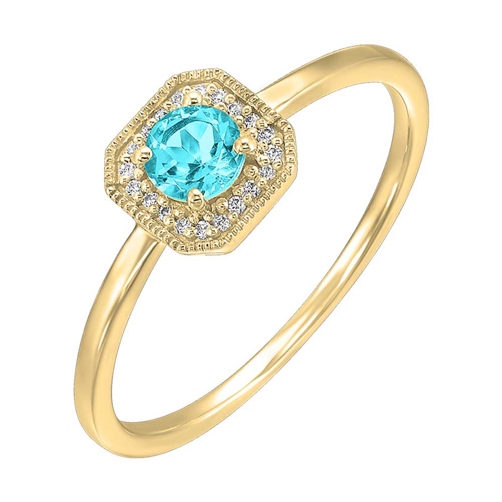 10Kt Yellow Gold Diamond 1/12Ctw & Aquamarine 3/8Ctw Ring