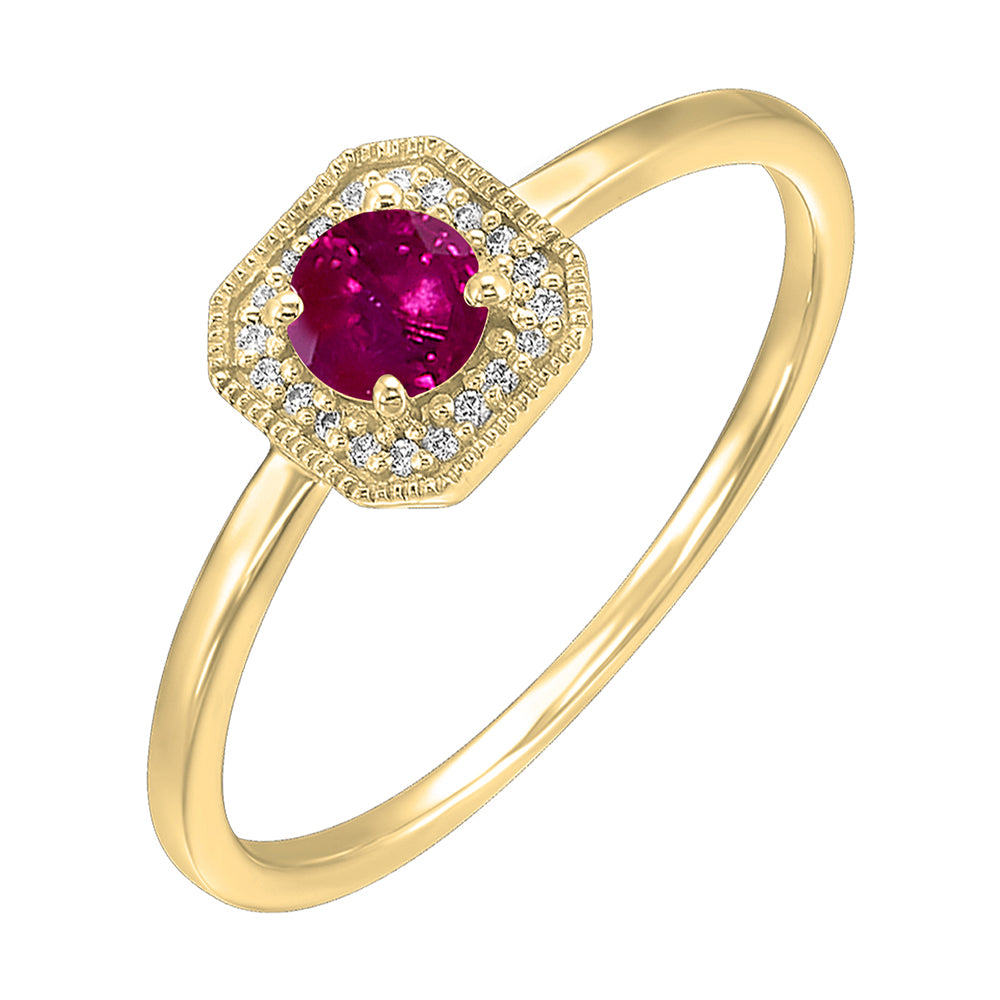 10Kt Yellow Gold Diamond 1/12Ctw & Created Ruby 3/4Ctw Ring