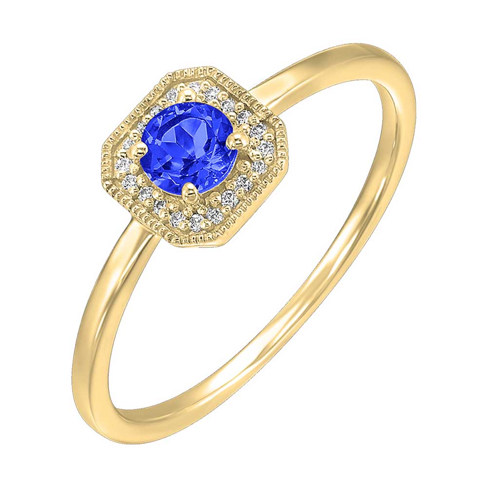 10Kt Yellow Gold Diamond 1/12Ctw & Created Sapphire 3/4Ctw Ring