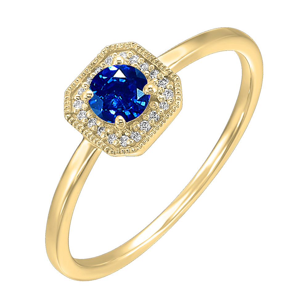 10Kt Yellow Gold Diamond 1/12Ctw & Created Sapphire 3/4Ctw Ring