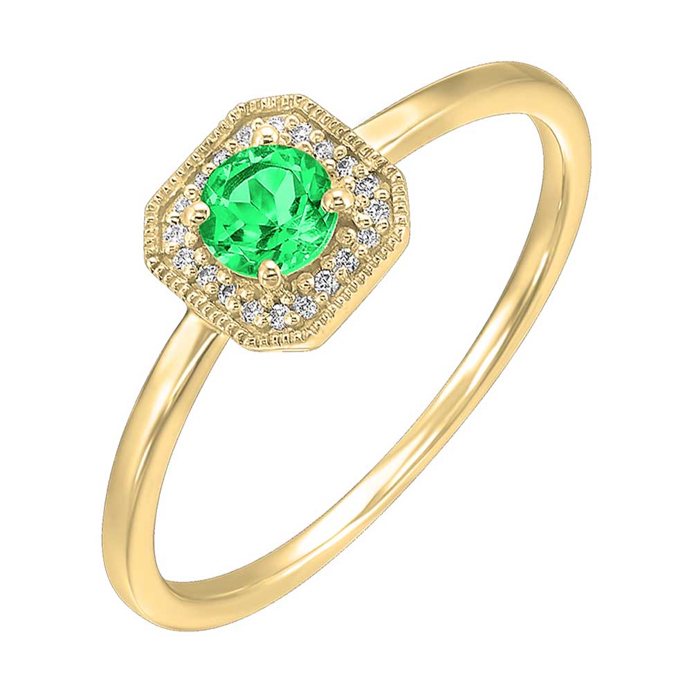 10Kt Yellow Gold Diamond 1/12Ctw & Emerald 3/8Ctw Ring