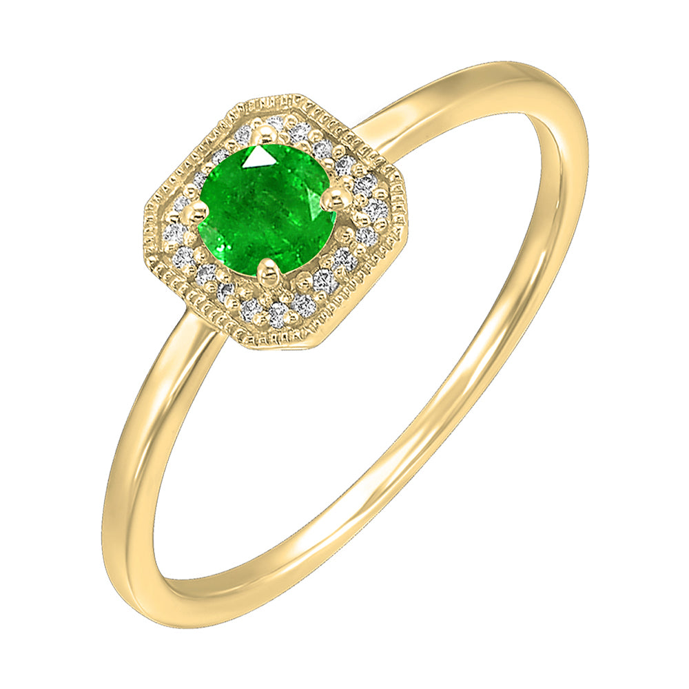 10Kt Yellow Gold Diamond 1/12Ctw & Emerald 3/8Ctw Ring
