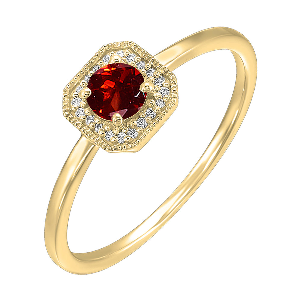 10Kt Yellow Gold Diamond 1/12Ctw & Garnet 5/8Ctw Ring