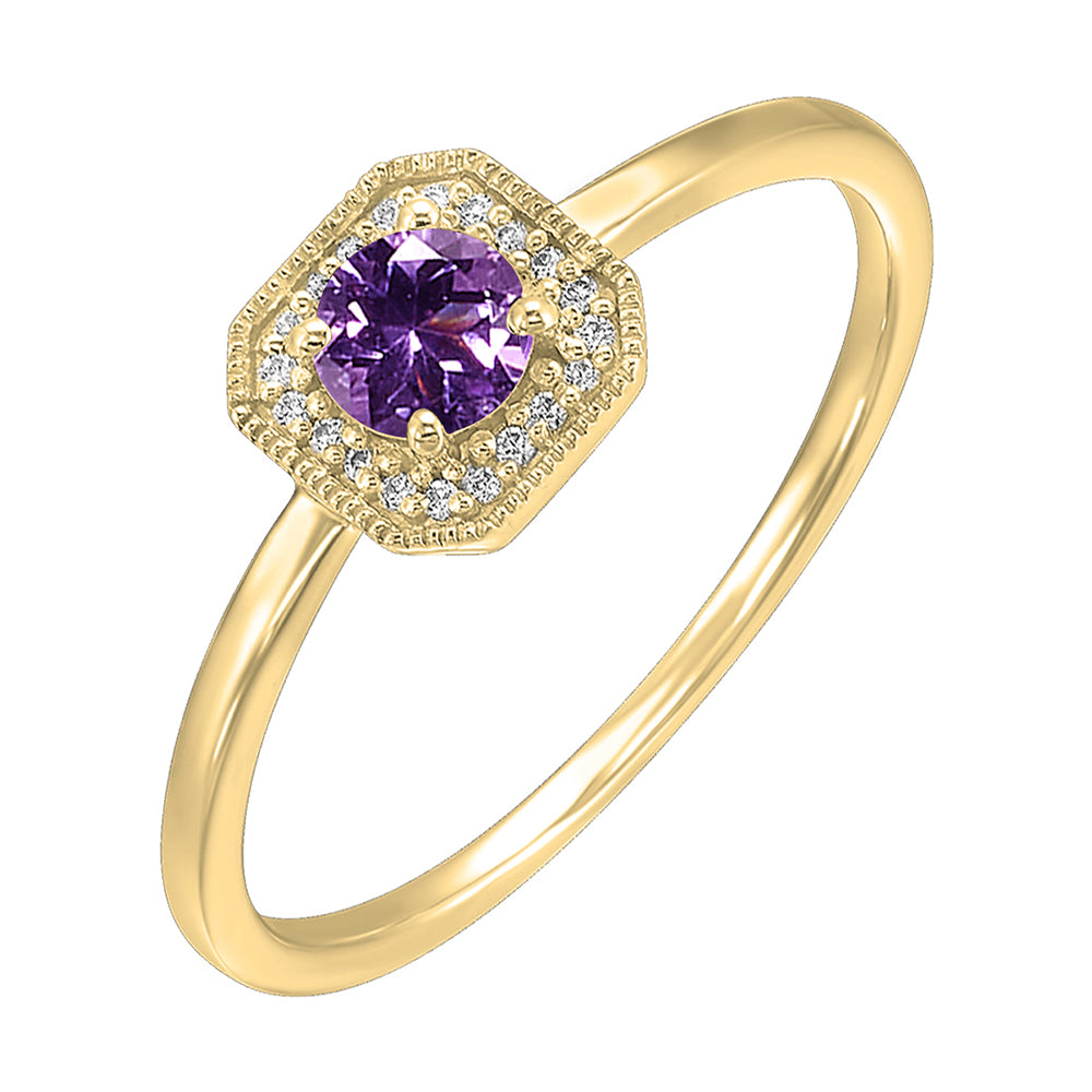 10Kt Yellow Gold Diamond 1/12Ctw & Amethyst 3/8Ctw Ring
