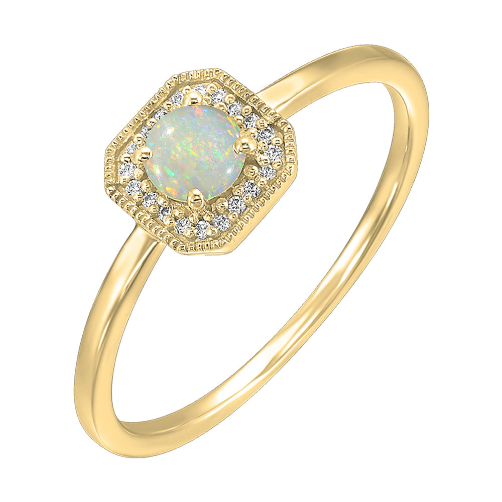 14Kt Yellow Gold Diamond 1/12Ctw & Opal 1/3Ctw Ring