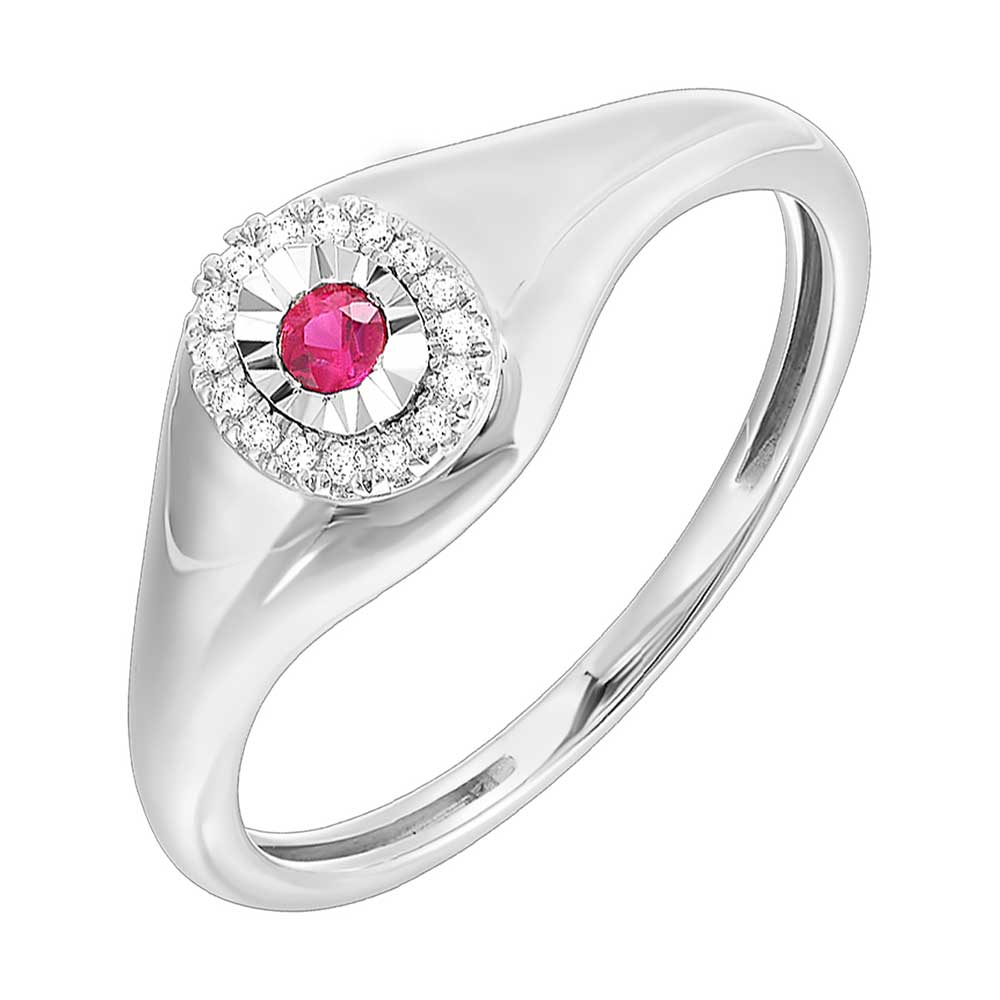 10Kt White Gold Diamond 1/20Ctw & Ruby 1/20Ctw Ring