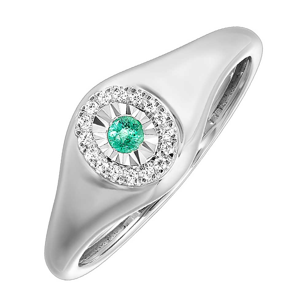 10Kt White Gold Diamond 1/20Ctw & Emerald 1/20Ctw Ring