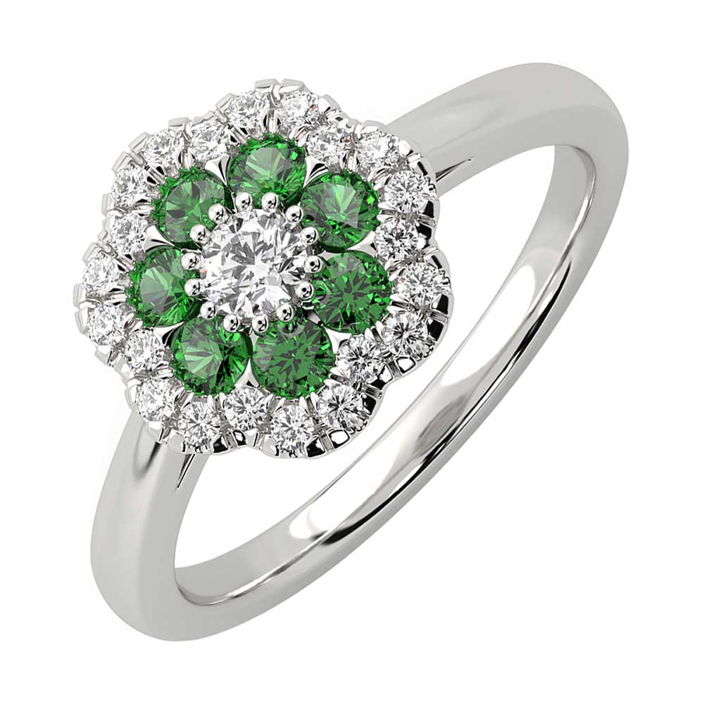 10Kt White Gold Diamond 1/4Ctw & Emerald 1/4Ctw Ring