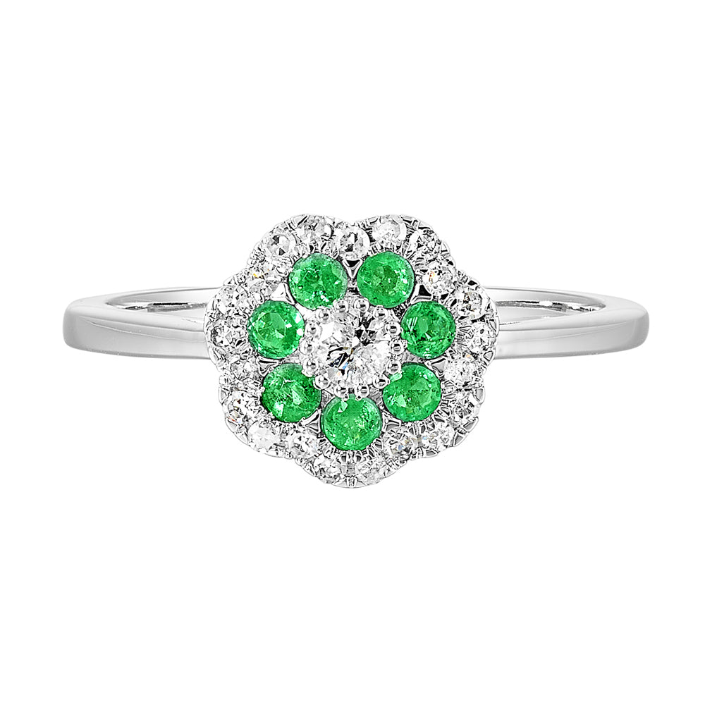 10Kt White Gold Diamond 1/4Ctw & Emerald 1/4Ctw Ring