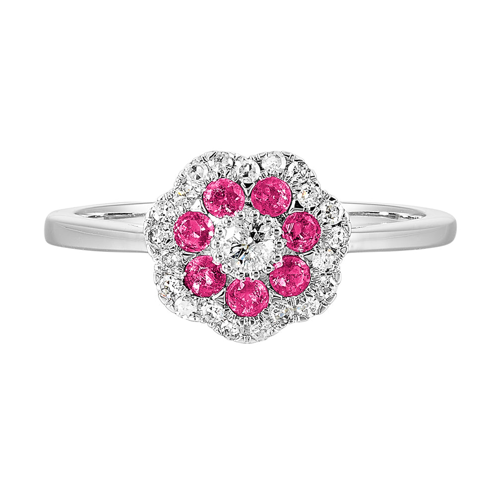 10Kt White Gold Diamond 1/4Ctw & Ruby 1/4Ctw Ring