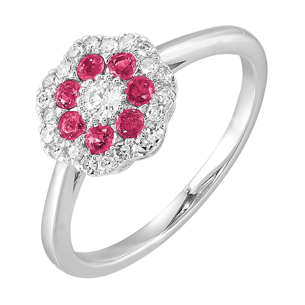 10Kt White Gold Diamond 1/4Ctw & Ruby 1/4Ctw Ring
