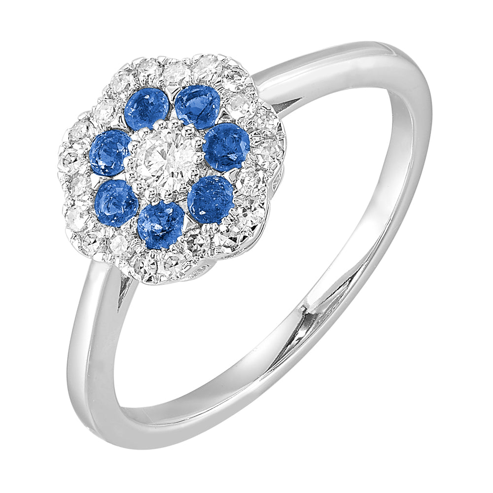 10Kt White Gold Diamond 1/4Ctw & Sapphire 1/4Ctw Ring