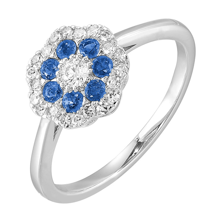 10Kt White Gold Diamond 1/4Ctw & Sapphire 1/4Ctw Ring
