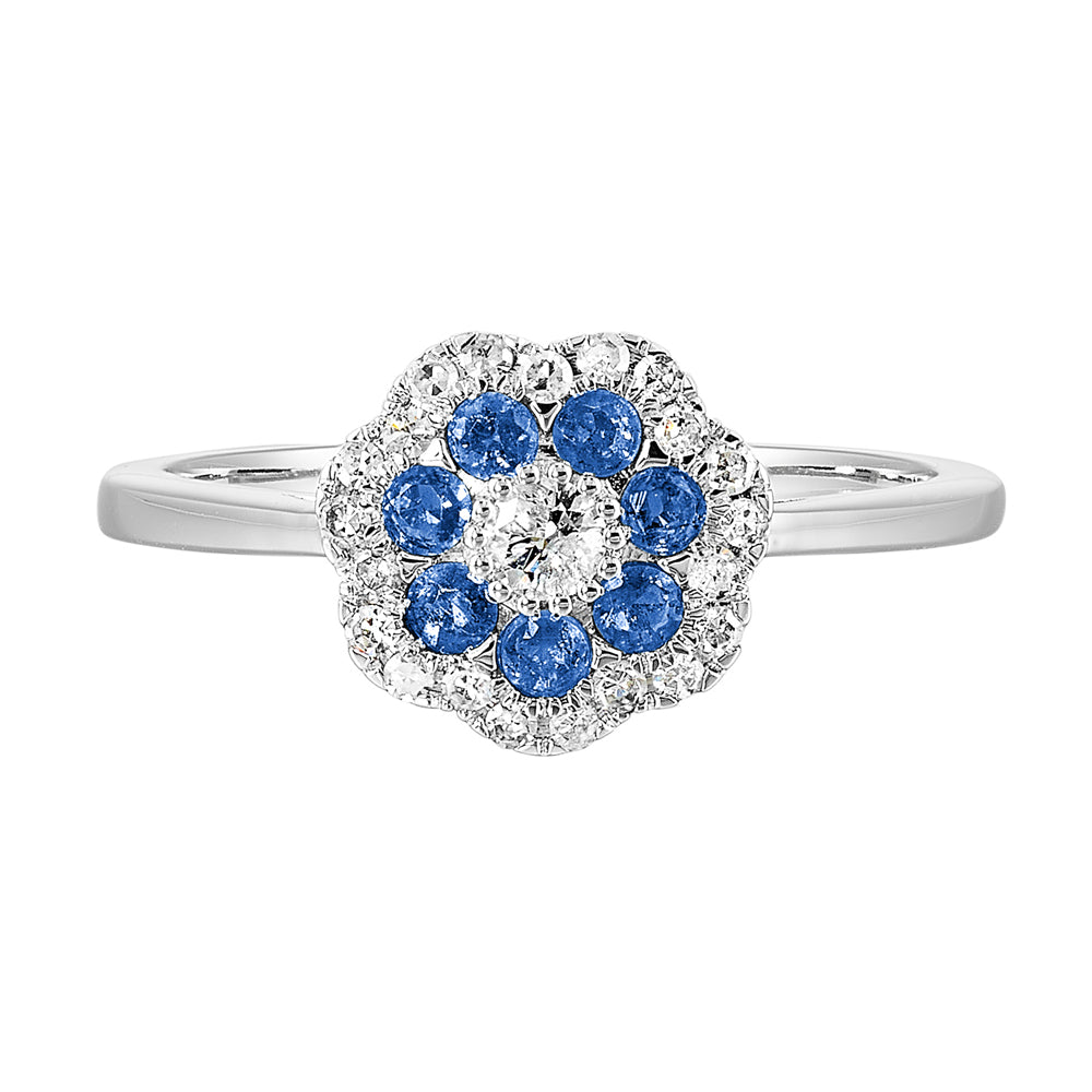 10Kt White Gold Diamond 1/4Ctw & Sapphire 1/4Ctw Ring