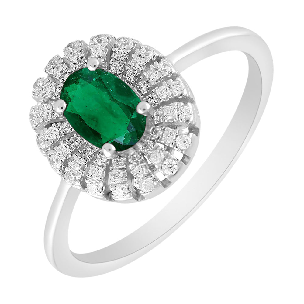 10Kt White Gold Diamond 1/7Ctw & Emerald 5/8Ctw Ring