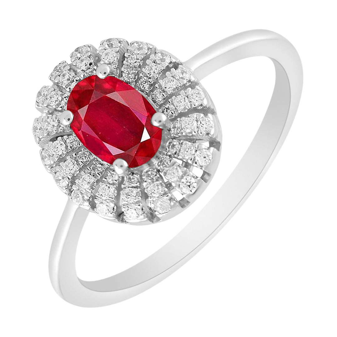 10Kt White Gold Diamond 1/7Ctw & Ruby 5/8Ctw Ring