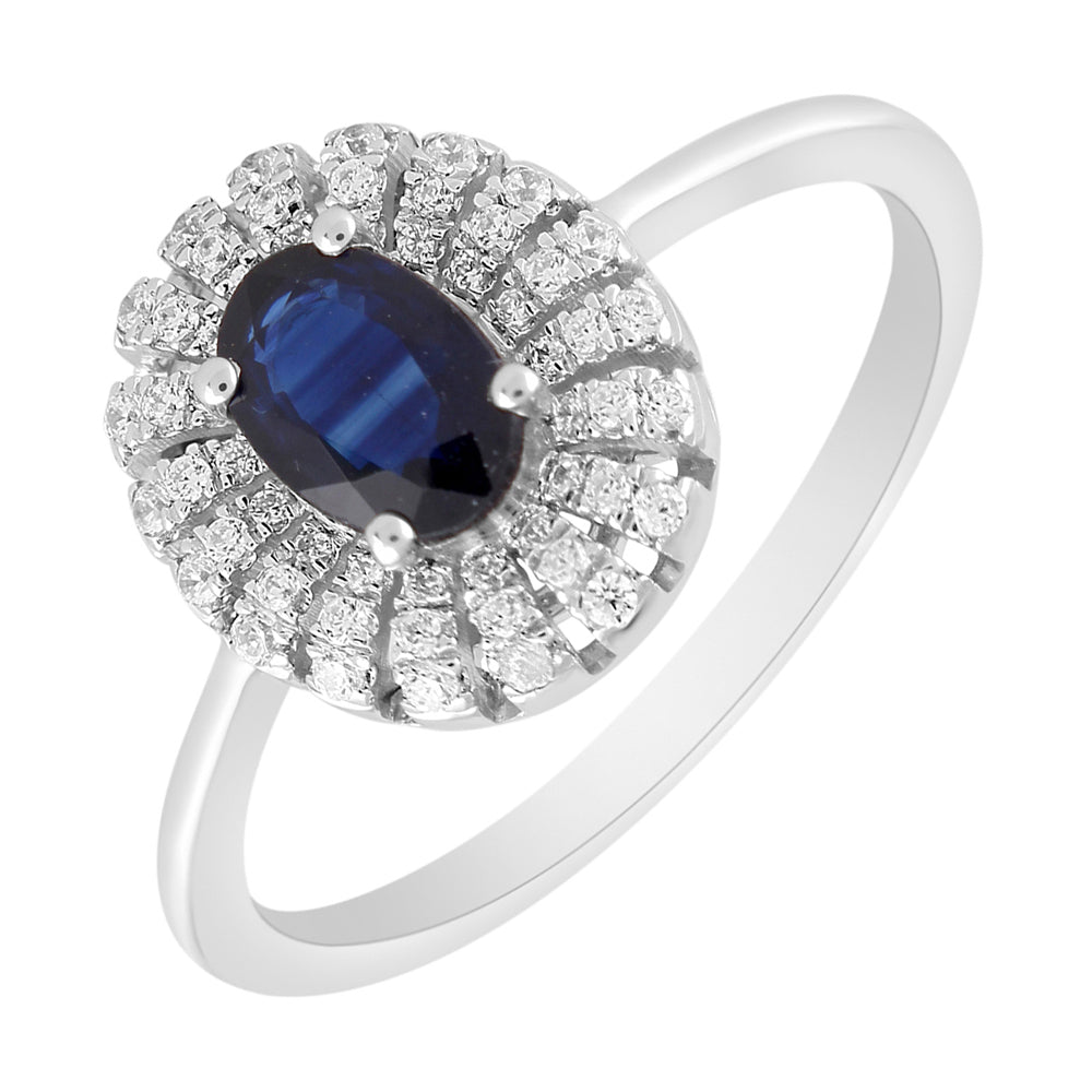 10Kt White Gold Diamond 1/7Ctw & Sapphire 5/8Ctw Ring