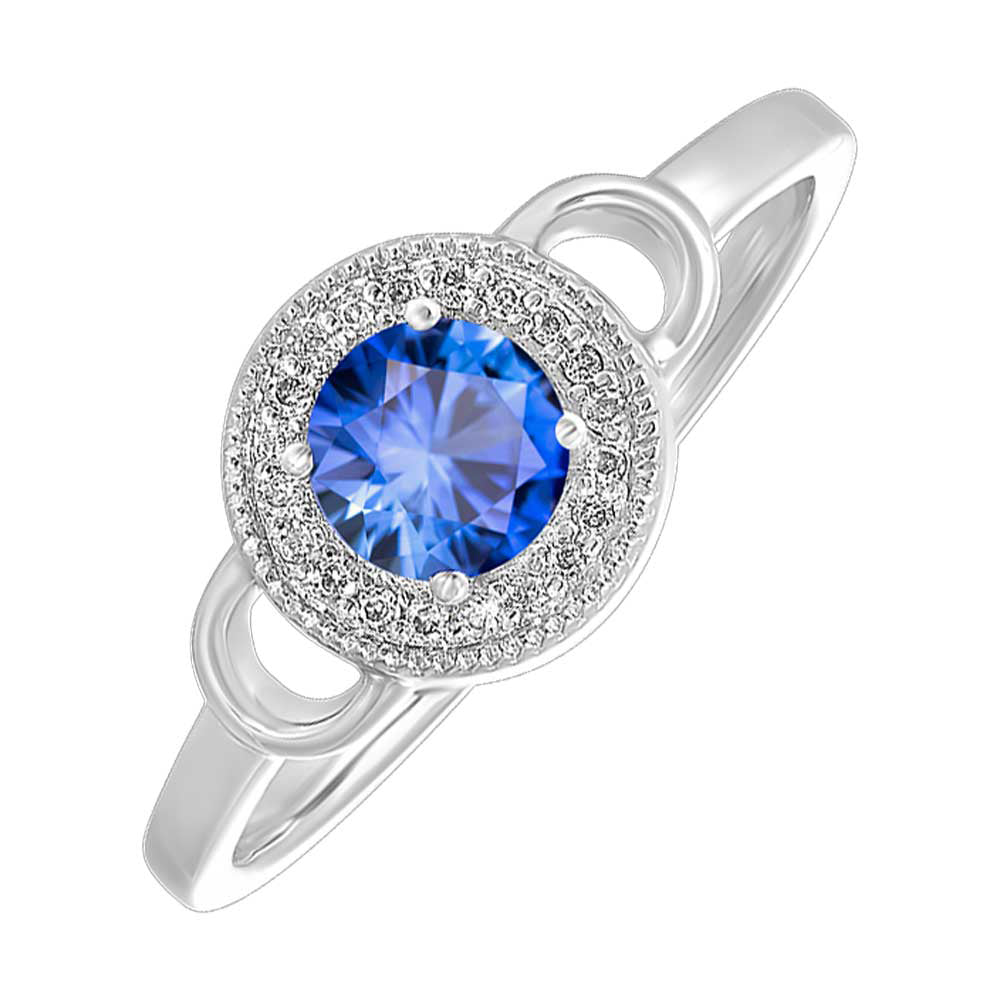 Silver Diamond 1/20Ctw & Sapphire 1/2Ctw Ring