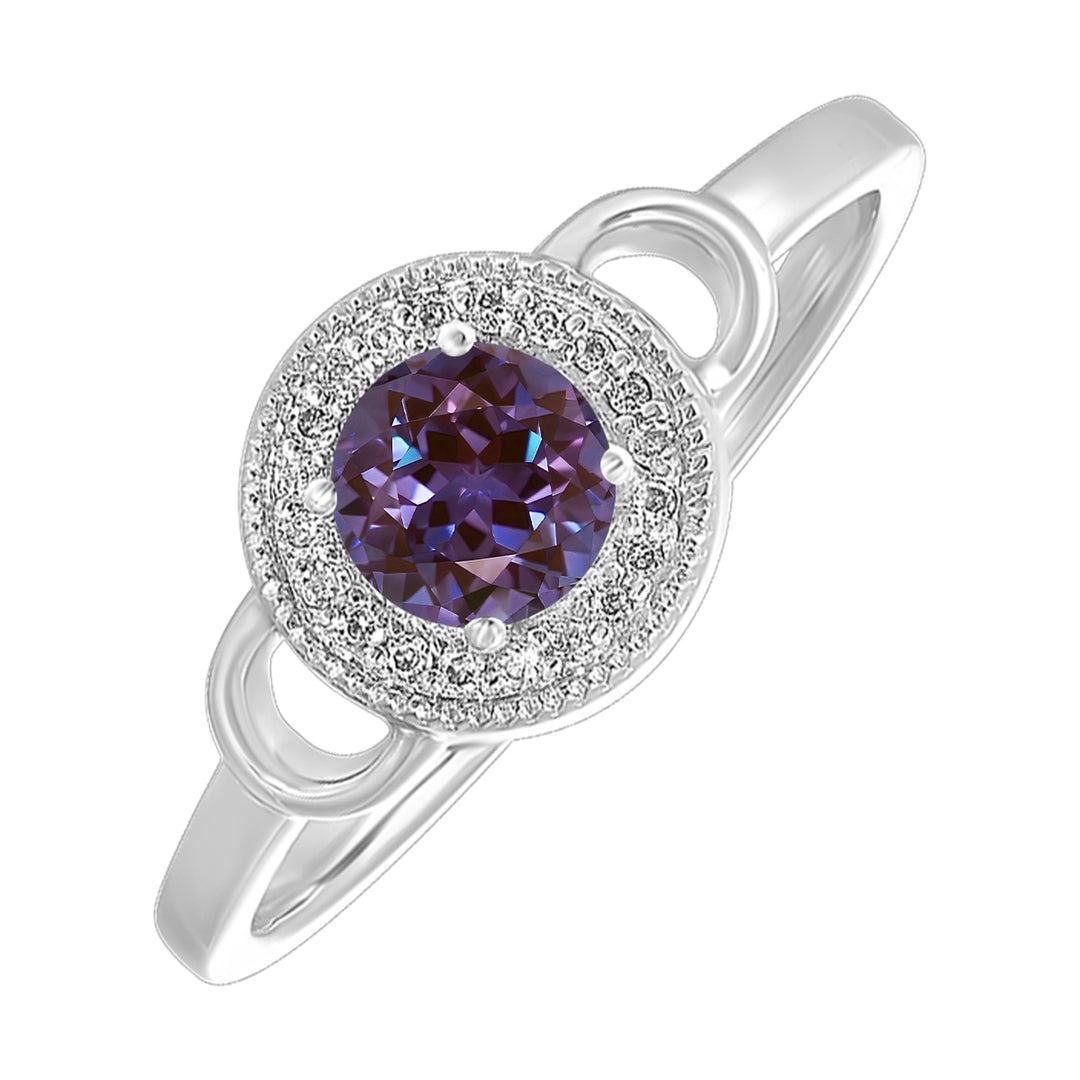 Silver Diamond 1/10Ctw & Syn Alexandrite 1/2Ctw Ring