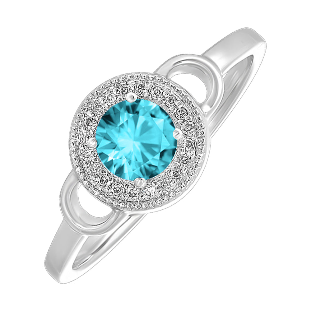 Silver Diamond 1/20Ctw & Aquamarine 1/2Ctw Ring