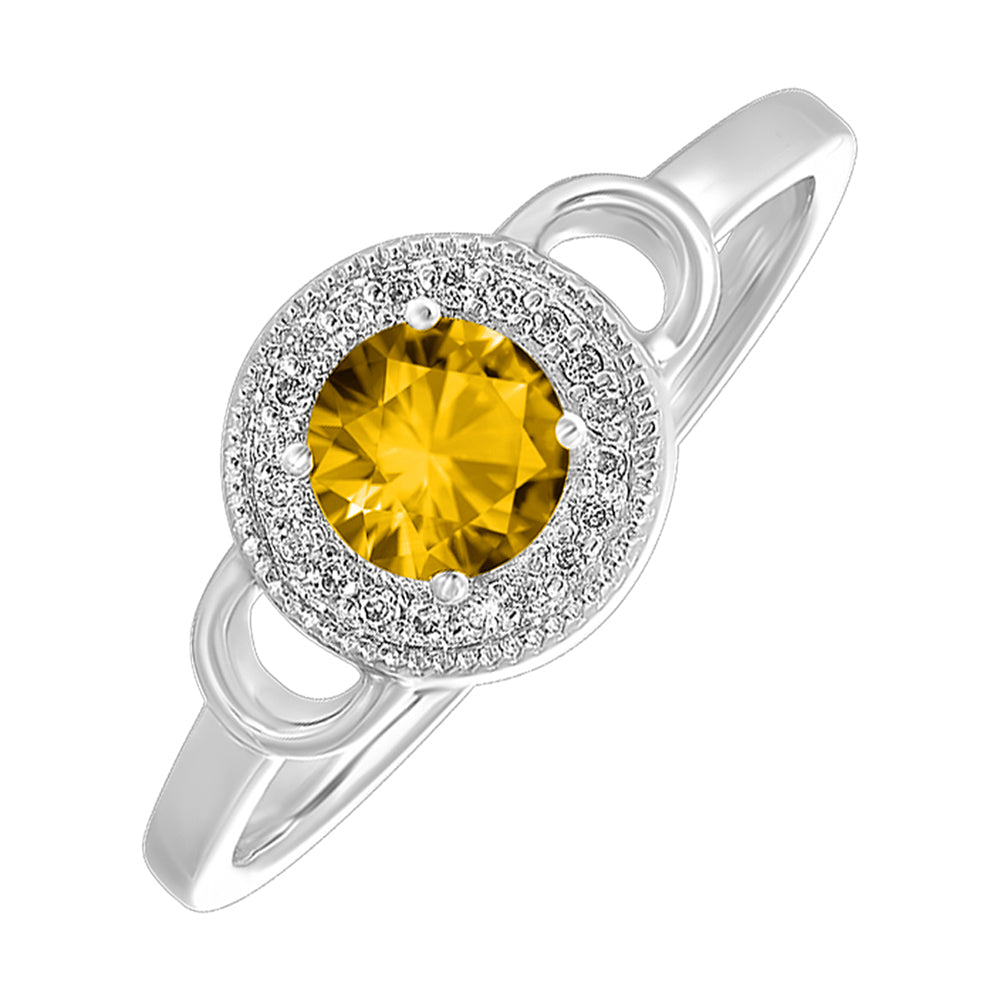 Silver Diamond 1/20Ctw & Citrine 1/2Ctw Ring