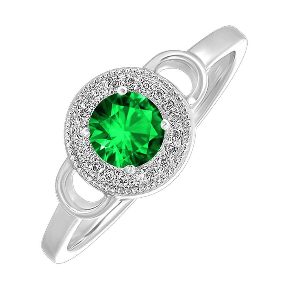 Silver Diamond 1/20Ctw & Emerald 1/2Ctw Ring